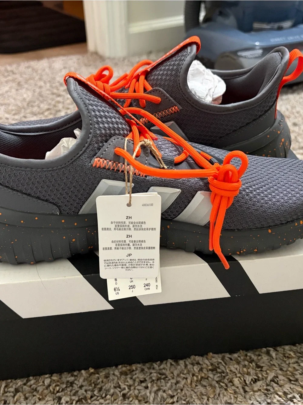 Adidas Kaptir Youth 6.5 Women’s 7/7.5 Grey with Orange Brand New
